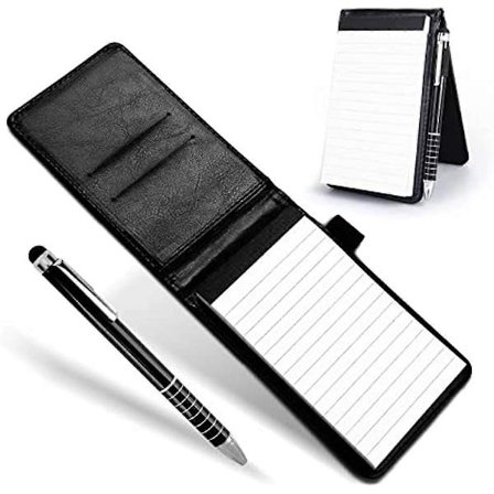 Fickanteckningsbokhållare med penna, Mini Läder Anteckningsblock Memobok Liten Bärbar Anteckningsbok med Metallpenna för Kontor Skolor Restauranger [