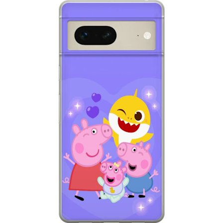 Kompatibel Mobilcover til Google Pixel 7 Peppa Gris mønster med hjerter, sommerfugle og venner, lyserød baggrund i bløde børneillustrationer