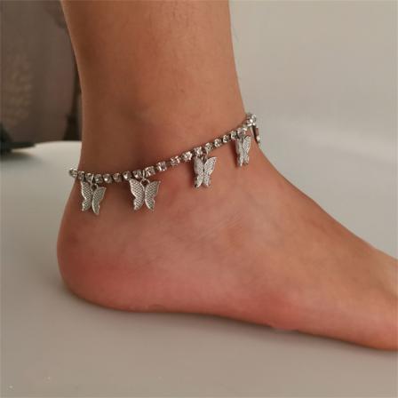 Butterfly Charms Kristall Vrist Kvinnor Rhinestone Foot Chain Summa