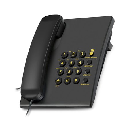 Klassisk fastnettelefon med ledning til skrivebord/væg med stort tastatur og opkaldsventefunktion, vægmonterbar, seniorvenlig