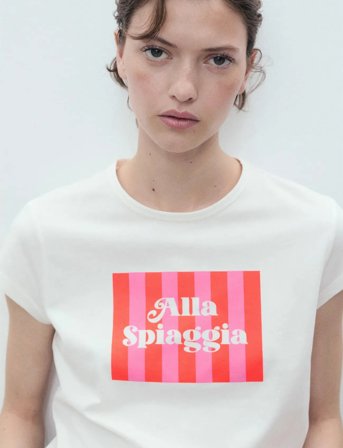 Mango Printed Cotton-Blend T-Shirt - White - XS