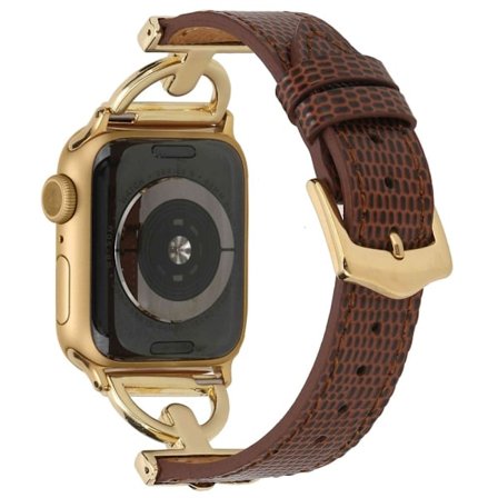 Apple Watch (45 mm) klockarmband i texturerat PU-läder - Kaffe / Guld