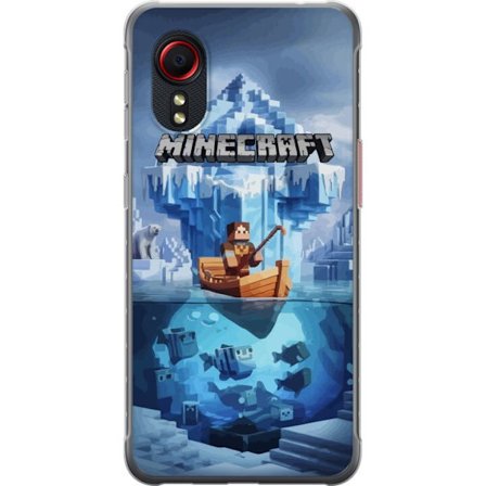 Kompatibelt Mobilskal till Samsung Galaxy Xcover 5 Blockbaserad illustration med blockkaraktär som fiskar från båt vid isberg med undervattensvärl