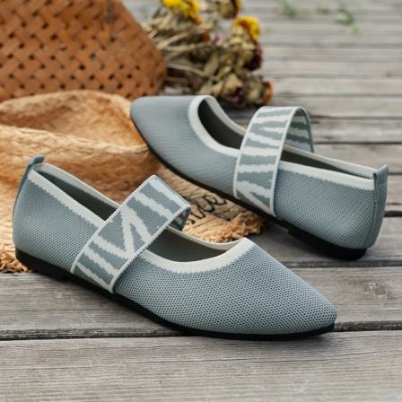 Platta spetsiga tåskor för kvinnor, Casual Mjuk sula Slip On Stickade Skor, Fashion Daily Balett Flats Light Grey CN38(EU38)