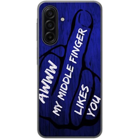 Kompatibelt Mobildeksel til Samsung Galaxy A17 5G Mørk typografisk illustrasjon med hjerteform og budskap om vennskap mot dyp blå tretekstur