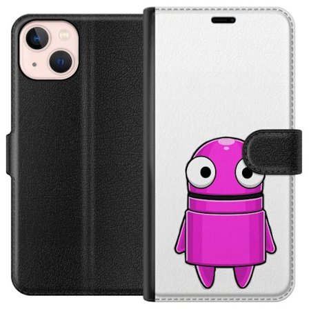 Kompatibelt Lommeboketui til Apple Apple iPhone 13 mini Rosa tegneseriefigur med rund form og store øyne på mørk bakgrunn