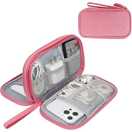 Dobbeltlagsveske for elektronisk tilbehør, kabelorganisator, universell reiseveske for kabler, powerbank, USB-minne, lader, harddisk A-rosa