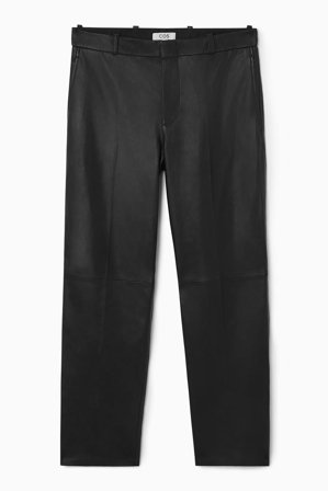 COS Men's Tailored Leather Straight Leg Trousers in Black