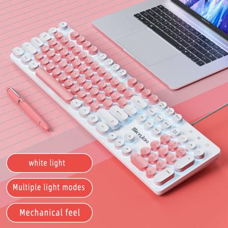 H300 Trådbundet 104-tangenters membrantangentbord Olika färgglada lampor pink-white