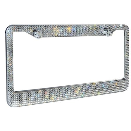 Glitter Nummerplade Ramme (Hvid) Rhinestone Nummerplade Ramme