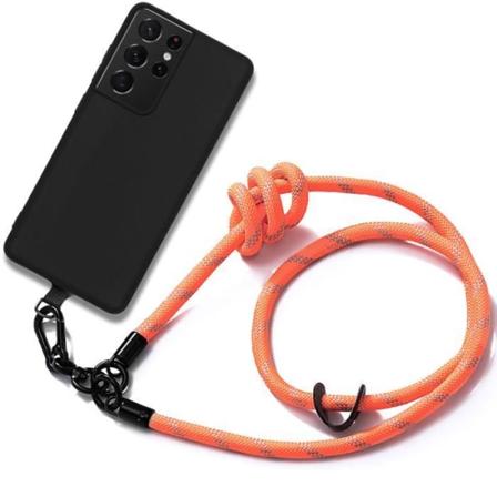 Crossbody-fodral till Samsung Galaxy S21 Ultra - Stötsäker svart TPU med orange robust rem Orange
