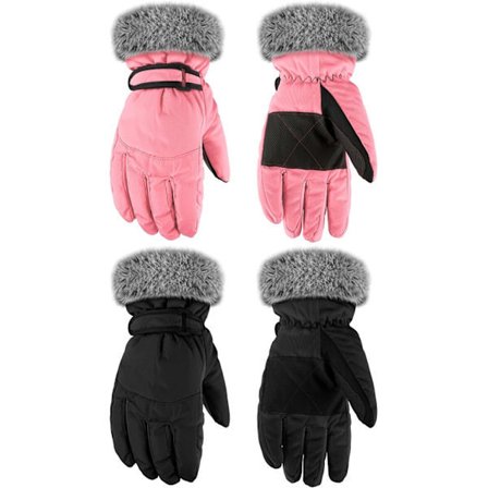 Vinterskidhandskar för barn, vattentäta varma snövantar, svart, rosa (5-8 år)