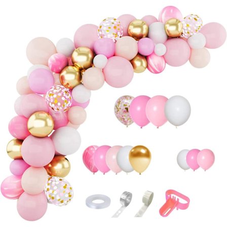 144 st rosa ballonger Girlangbåge Kit Ljusrosa Guld Vita Ballonger Konfetti Latex Metalliska Ballonger
