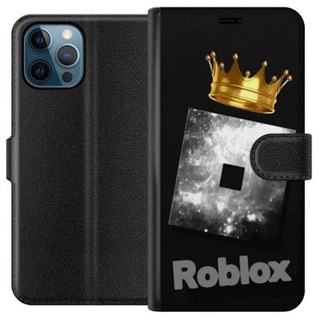 Kompatibelt Lommeboketui til Apple Apple iPhone 12 Pro Minimalistisk svart og sølvfarget Roblox-symbol med gylden krone og luksuriøs gamer-estetikk