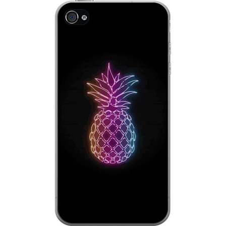 Kompatibelt Mobildeksel til Apple Apple iPhone 4 Neonlysillustrasjon av ananas i fargerikt lys mot svart bakgrunn
