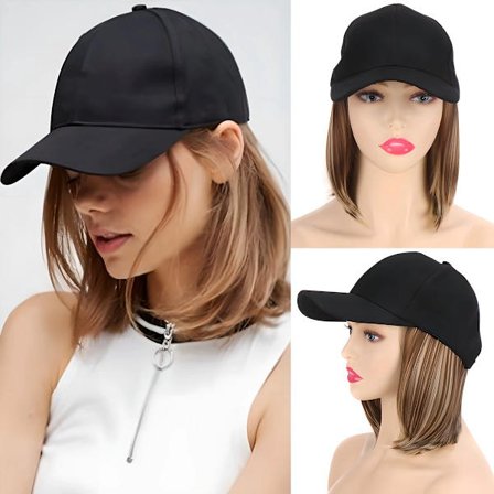 Baseballkasket til kvinder med hår, justerbar kort lige hårudskiftningsparyk, egnet til piger