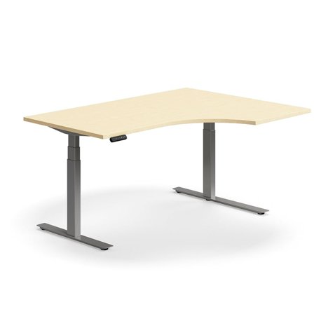 Standing desk QBUS, dual motor, ergonomic, 1600x1200 mm, silver frame, birch