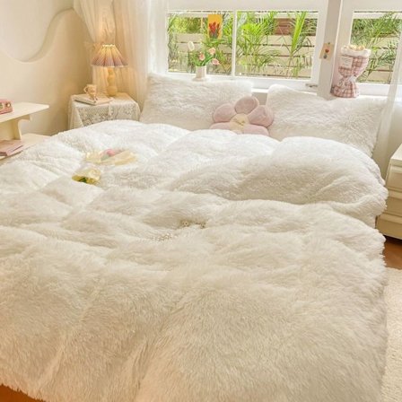 Fluffy dyne sett grå king size vinter imitert pels