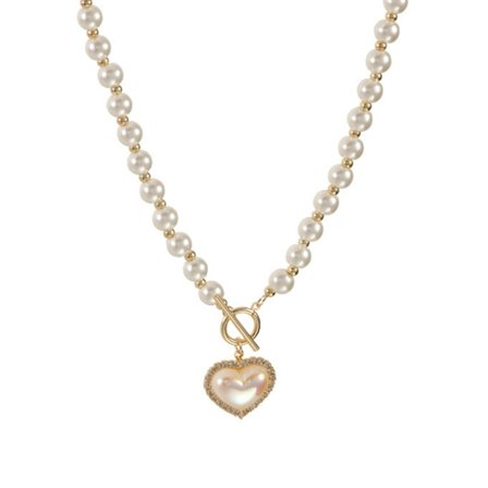 Koreansk Elegant Pearl Beads Halsband för kvinnor Dammode för Rhinestone for Shell Hjärtahänge Halsband Choker Jewe