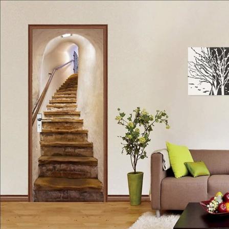 3d indvendige dørklistermærker Dekoration Trompe Wall Sticker Trapper Badeværelsesplakat