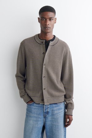 COS Men's Striped Merino Wool Cardigan in Beige