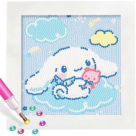 1 STK Sød 5D Diamantkunst Sæt med Træramme, Kawaii DIY Malerkunst til Voksne Børn, Diamantkunst og Håndværkssæt, Stor Ædelsten Fuld Bor Diamant