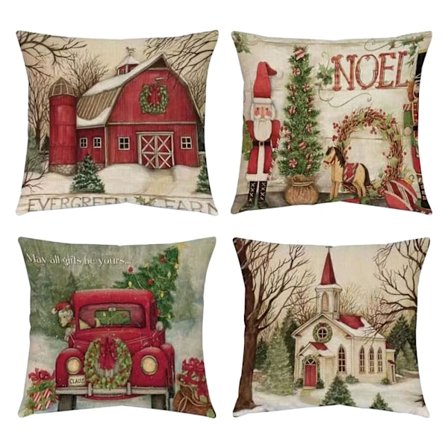 Juleputetrekk 45x45cm, 4 putetrekk bomulls lin