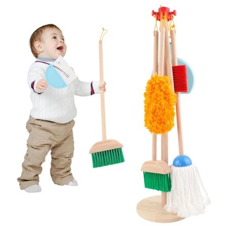 Städset for barn, leketøy, 6 deler, tre, spade og mopp, lekesett for førskolen_sai