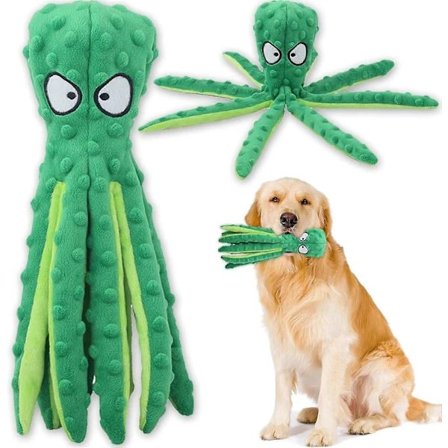 Interaktiv gnisslande hundleksak, fyllningsfri bläckfisklagleksak med prasslande papper för medelstora och stora hundar (Grön)