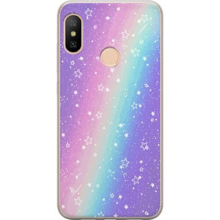 Kompatibel Mobilcover til Xiaomi Redmi 6 Pro Rainbow-farvet pastelbaggrund med hvide stjerner og glitrende prikker i blød overgang