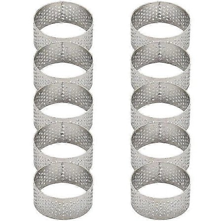 10 stk. 4,5 cm Rund Rustfri Perforeret Sømløs Tærtering Quiche Ring Tærte Paj Tærtering Med Huller
