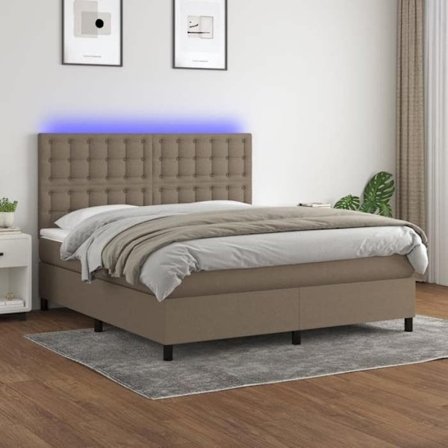 Maison Exclusive - Sengebund med lameller og madras samt LED Taupe 180x200cm Stof