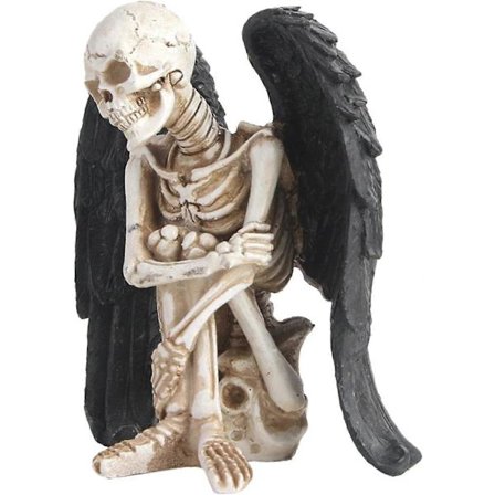 Hartsfigurer Skulptur Gotisk Skelett Kropp Harts Vinge Dödskalle Statyer Halloween Heminredning, 9.55x14x15cm_tfrf
