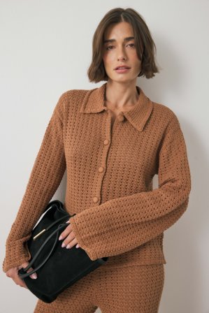 NA-KD Knitted Crochet Shirt - Sommertøj - Brun - M