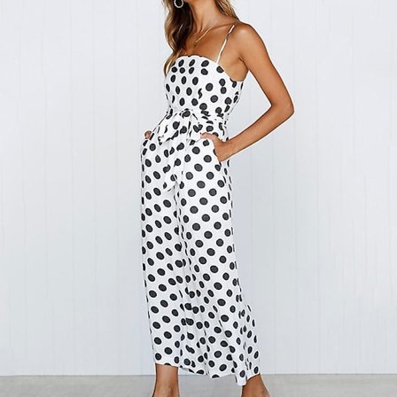 Dam Strappy Semesterlekdräkt Dam Jumpsuit Strand Prickig Tryckt Vida Ben Kompatibel med Sommar Ny Vit M