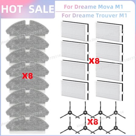Yhteensopiva (Dreame Mova M1 / Trouver M1) imurin varaosien sivuharjan HEPA-suodattimen moppiliinan lisävarusteiden kanssa