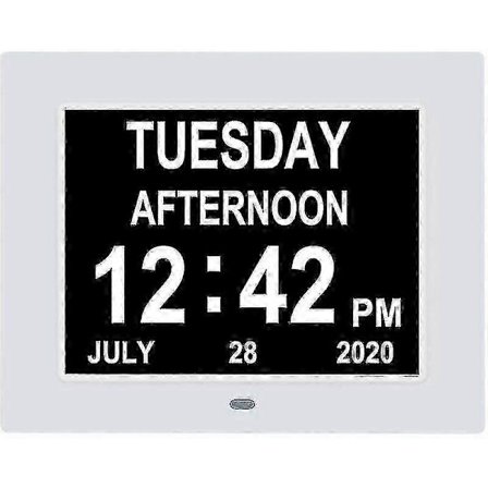 Digital Kalenderklokke Ekstra Stor Dagklokke Dato Tid og Ukedag Demensklokker for Synshemmede Eldre med Batteribackup + 8 Alarmer