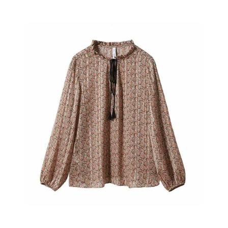 Mango Bluse med print og bånd inbo, Dame Bluser