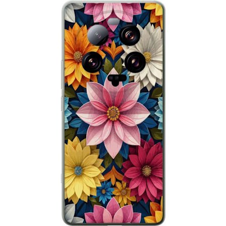 Kompatibelt Gjennomsiktig deksel til Xiaomi 13 Ultra Fargerikt blomstermønster med store laurbærblader i rosa, gult, blått og hvitt, dekorativ bota