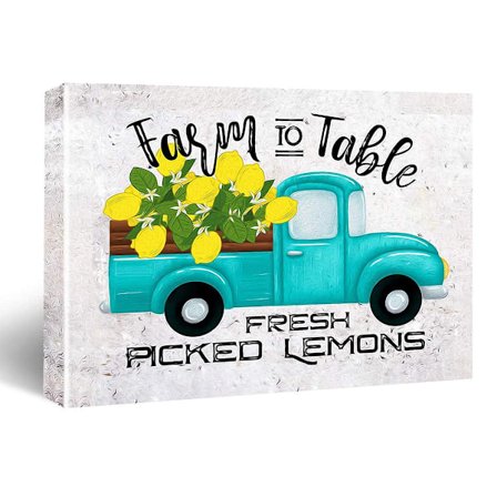 Sjov Hjem Køkken Indretning AIF4 Vægkunst Lærred - Vintage Gård til Bord Friske Plukkede Citroner Plakat Lærred Vægkunst til Hjemmeindretning - Retro 