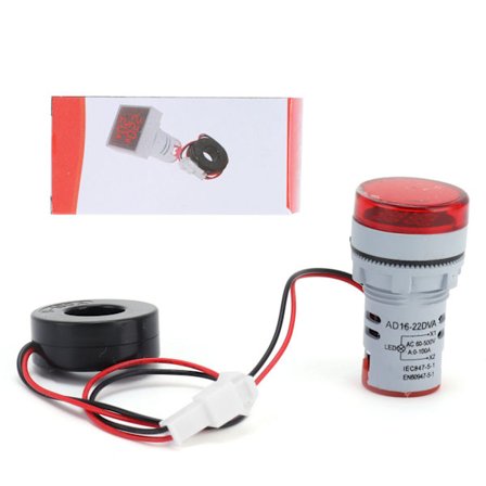 Virran signaalin ilmaisin, yleismallinen, 2 näyttöä, pyöreä valo, 60~500V AC AD16-22DVARed-red-1 kpl