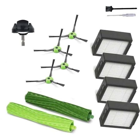 Kompatibel med iRobot Roomba j7 i7 i6 i3 i4 i2 i5 i8 i1+/Plus e5 e6-serien - 1 gummivalsbørste, 1 hjul, 4 filtre, 4 sidebørster