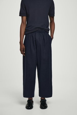 COS Lniane Spodnie Z Szerokimi Nogawkami in Niebieski