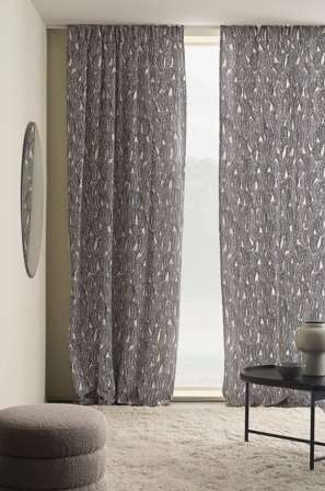 Jotex - Gardin Linmiks 2-pakke Naturhvit/svart - LEAVES - Kjøp Multifunksjonsgardiner hos Jotex