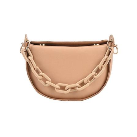 Nya kvinnor Enfärgad PU Halvcirkel Crossbody Väska Mode Tjock Kedja Axelväskor Tjejer Brief