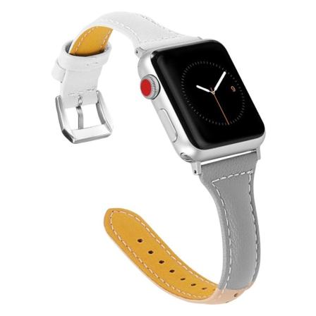 Apple Watch Series 4 40mm Tre-Farvet ægte læder Urrem - Hvid / Grå / Khaki Brown