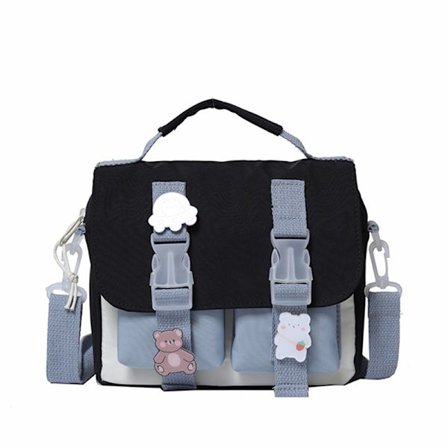 Kawaii olkalaukku söpöillä lisätarvikkeilla Pins Kawaii Tote Bag School Crossbody Backpack Casual Fashion Black