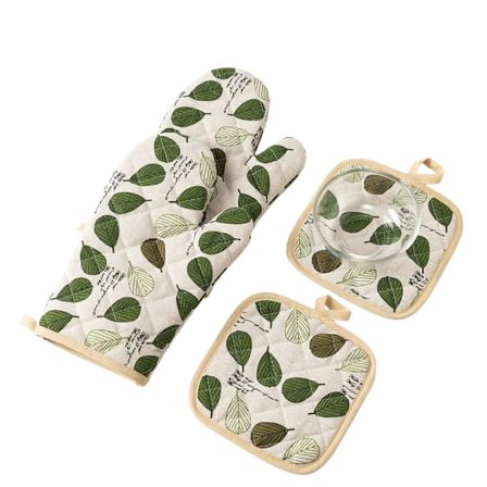 Bomulds Varmebestandige Grydelapper & Grydelappesæt med Hængeløkker, Grønne Køkkenhandsker til Bagning & Madlavning (4-delt)