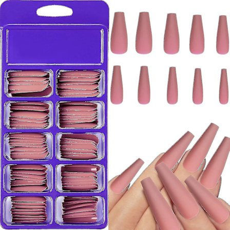 100 Stykker Matte Ekstra Lange Ballerina Løsnegler Coffin Falske Negler Ensfarget Full Dekning Fake Negler Matte Coffin Falske Negler Med Eske For 