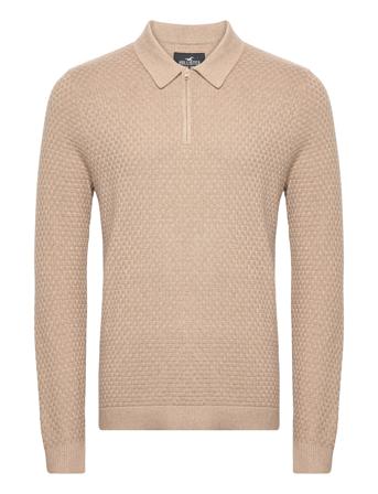 Hco. Guys Sweaters Knitwear Long Sleeve Knitted Polos Beige Hollister*Betinget Tilbud